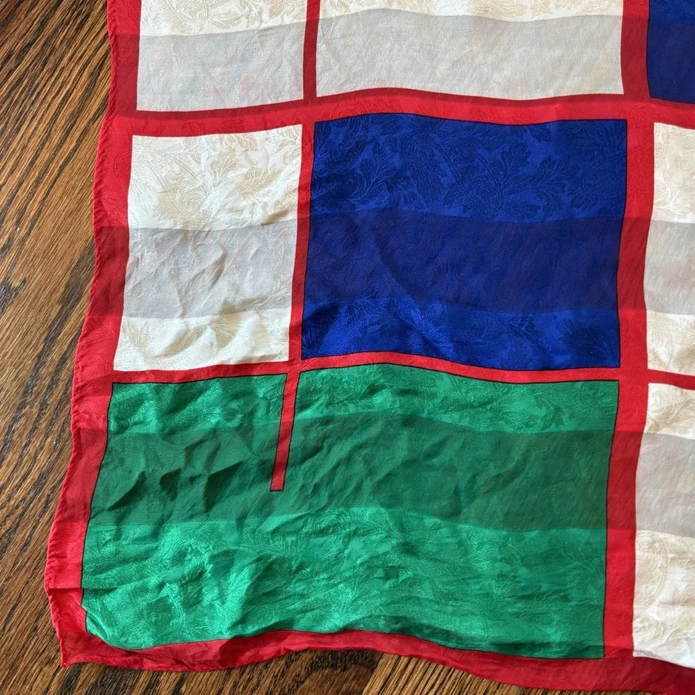 Oscar de la Renta Vintage Multicolor Geometric Silk Scarf Fall Luxury‎